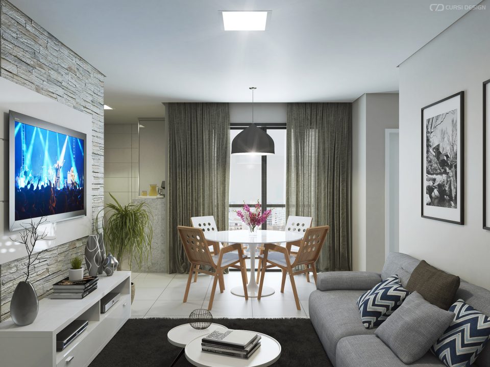 Imagem 3d cena interna sala living apartamento em edifício residencial